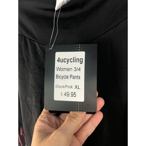 NWT 4ucycling Sz XL Women's Padded Cycling Pants Black Reflective Pink Detail - Picture 4 of 12